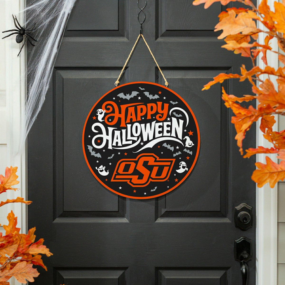 Oklahoma State University Halloween Round Door Décor with Hanging Rope