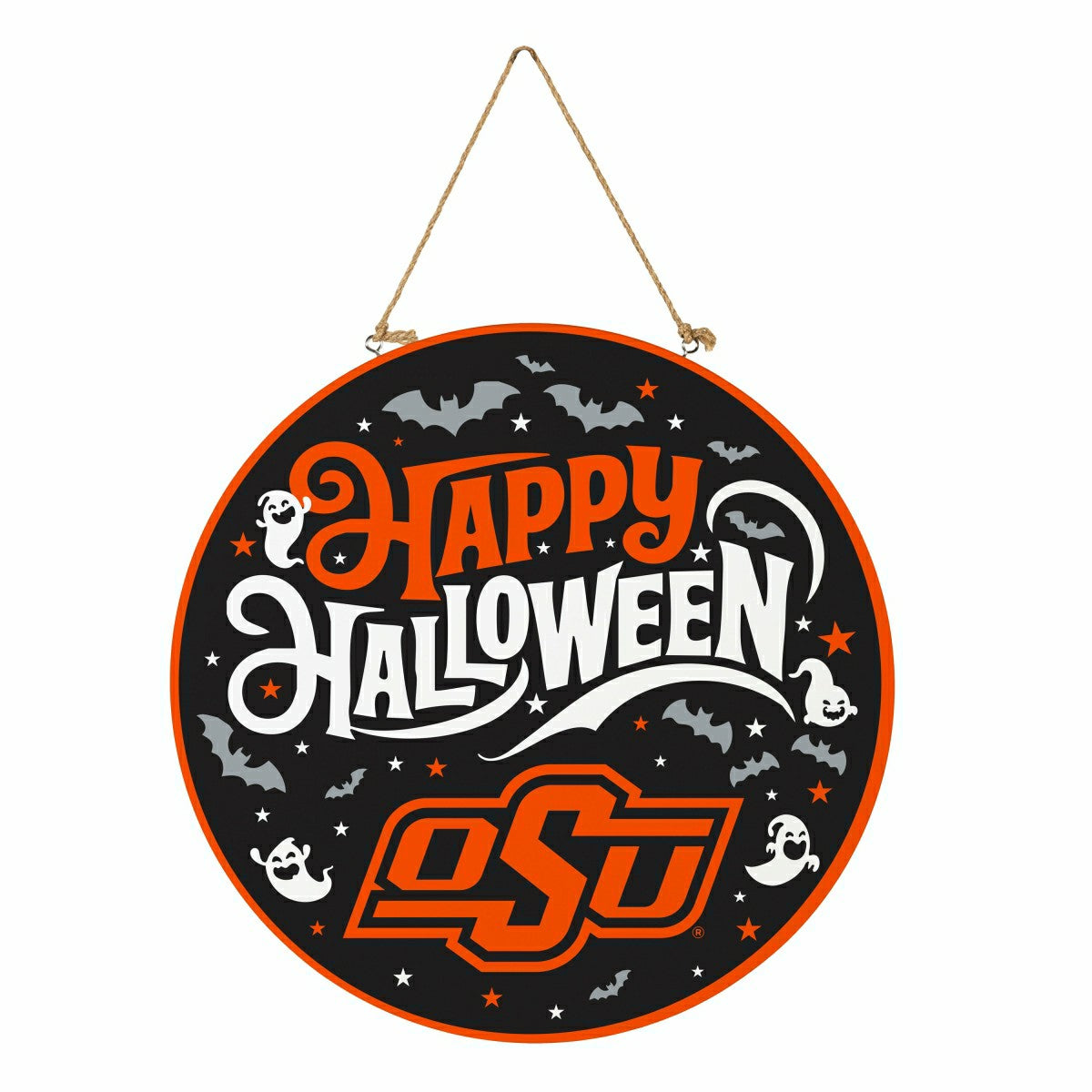 Oklahoma State University Halloween Round Door Décor with Hanging Rope
