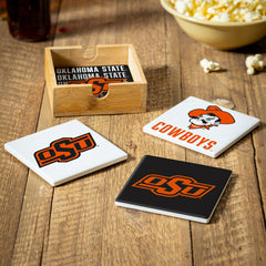 Oklahoma State University Ceramic Coasters Set, 4pcs with Wood Caddy