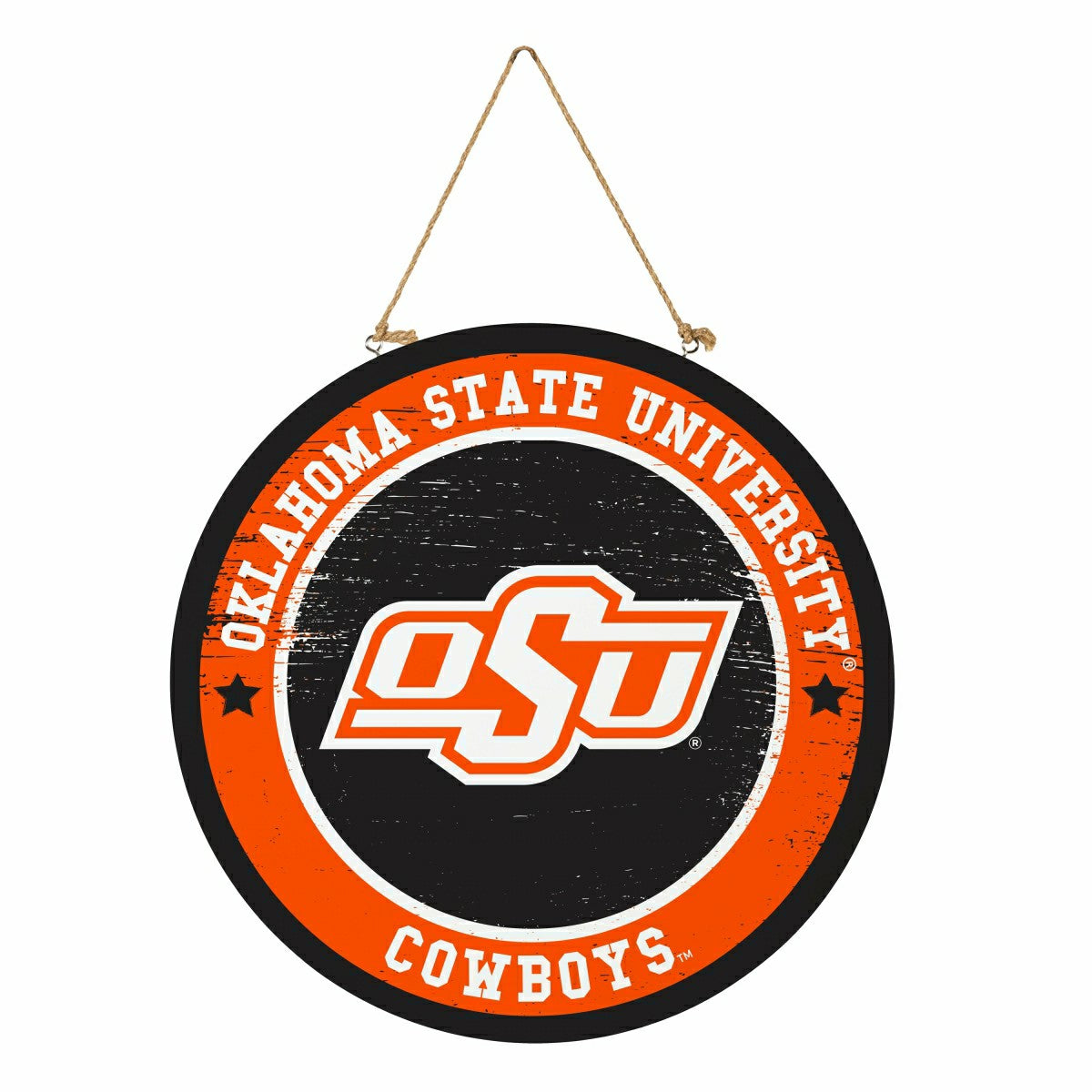 Oklahoma State University Round Door Décor with Hanging Rope, 18x18