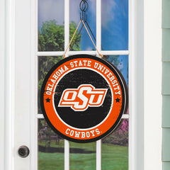 Oklahoma State University Round Door Décor with Hanging Rope, 18x18