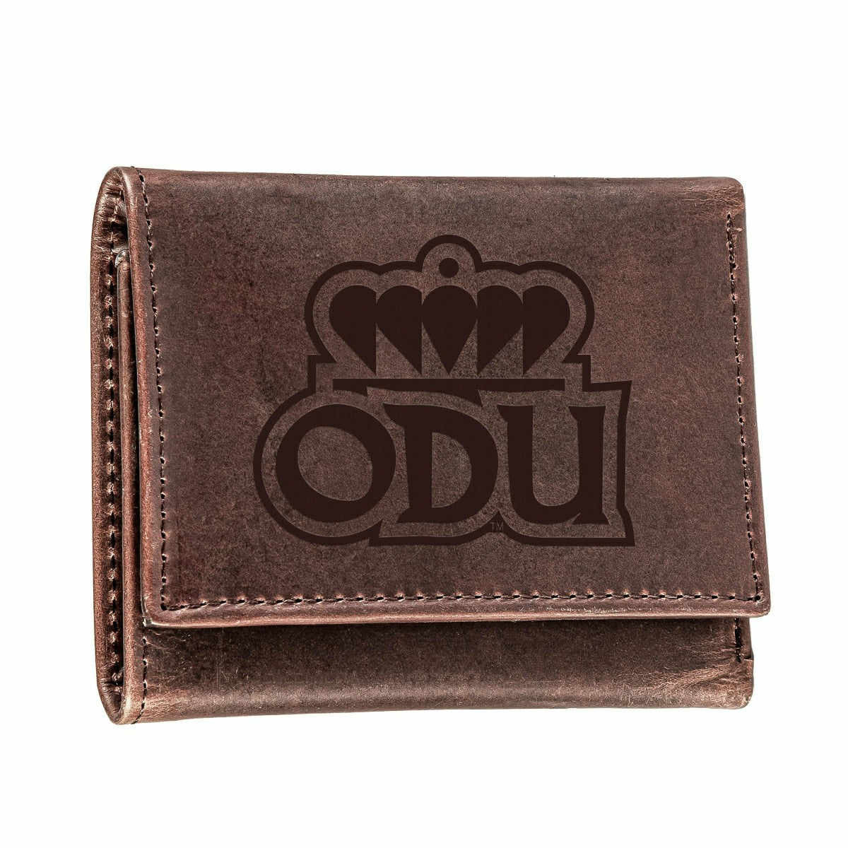 Old Dominion University, Tri-Fold Wallet, Brown, CH, 100% Genuine Leat