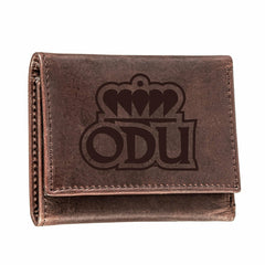 Old Dominion University, Tri-Fold Wallet, Brown, CH, 100% Genuine Leat
