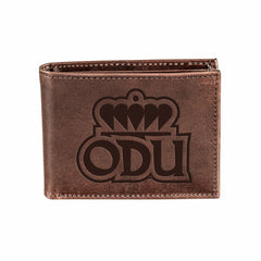 Old Dominion University, Bi-Fold Wallet, Brown, CH, 100% Genuine Leath