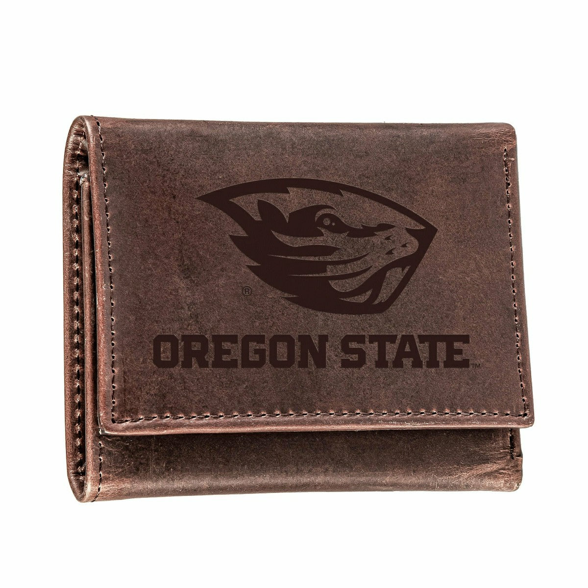 Oregon State University, Tri-Fold Wallet, Brown, CH, 100% Genuine Leat