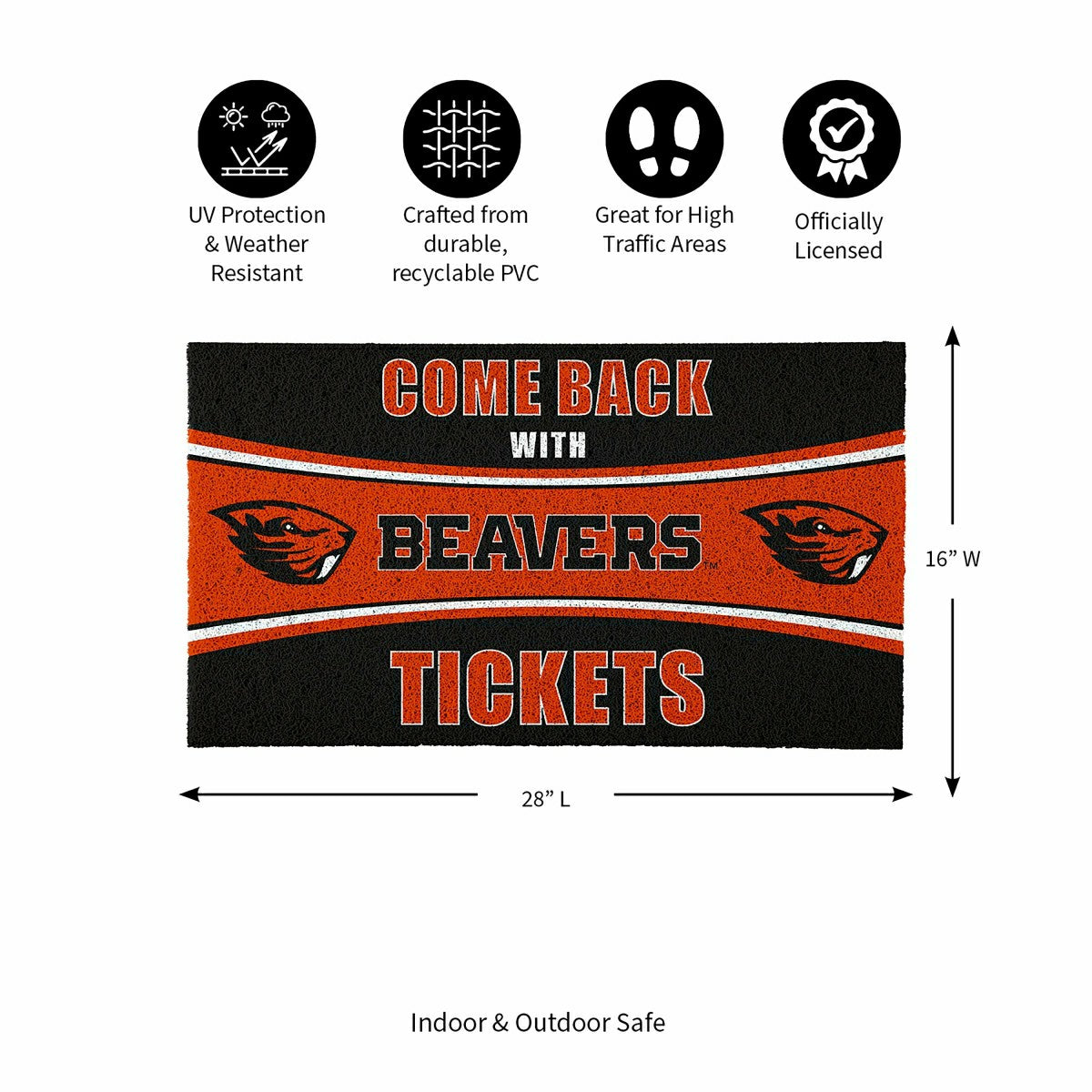 28" x 16" PVC Trapper Mat, Come Back with Tickets, Oregon State Univer