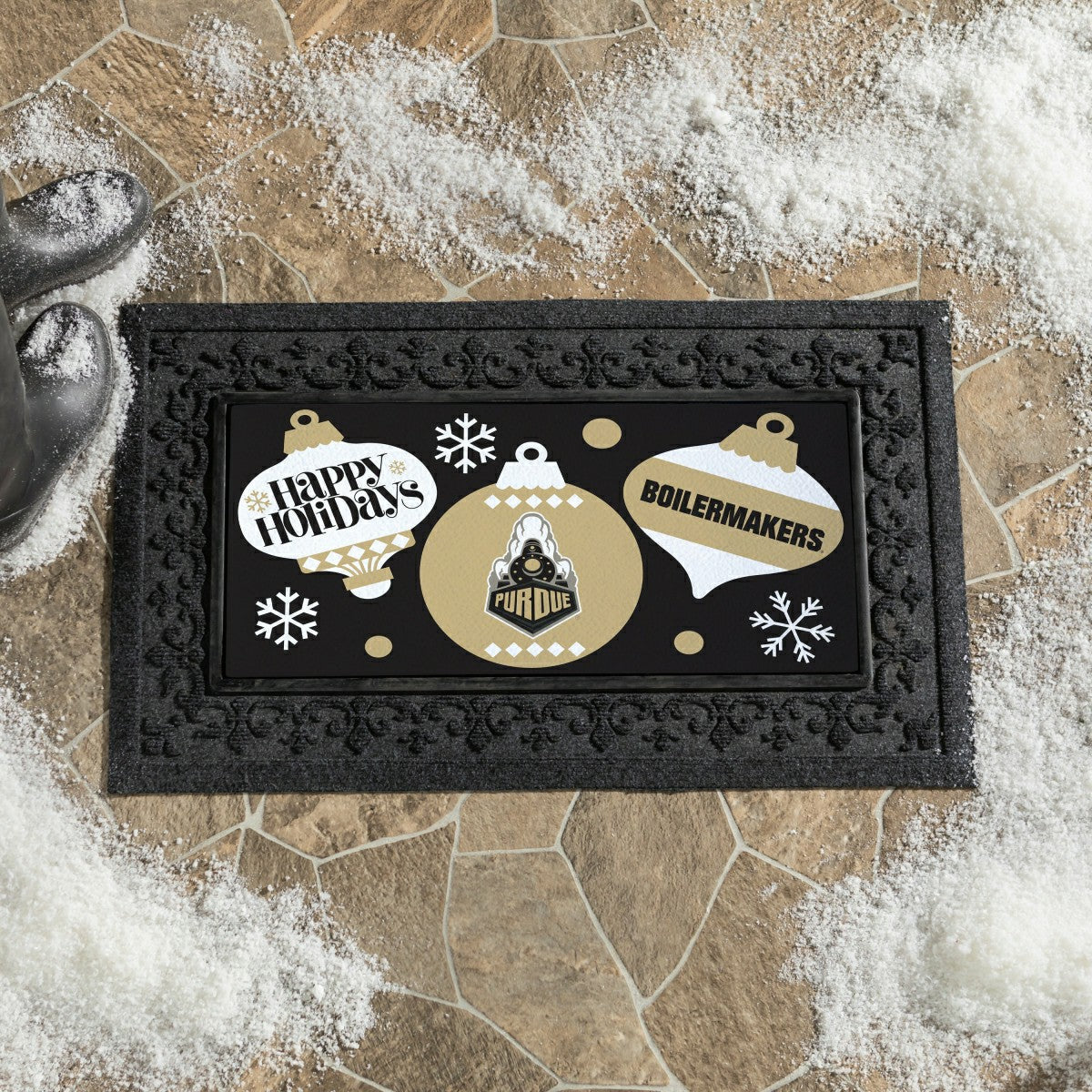 Purdue University Holiday Flocked Coir Sassafras Switch Mat, 22"x10"