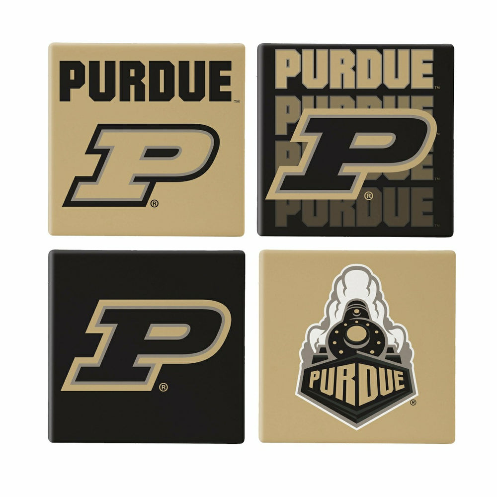 Purdue University Ceramic Coasters Set, 4pcs with Wood Caddy
