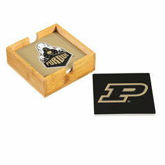 Purdue University Ceramic Coasters Set, 4pcs with Wood Caddy