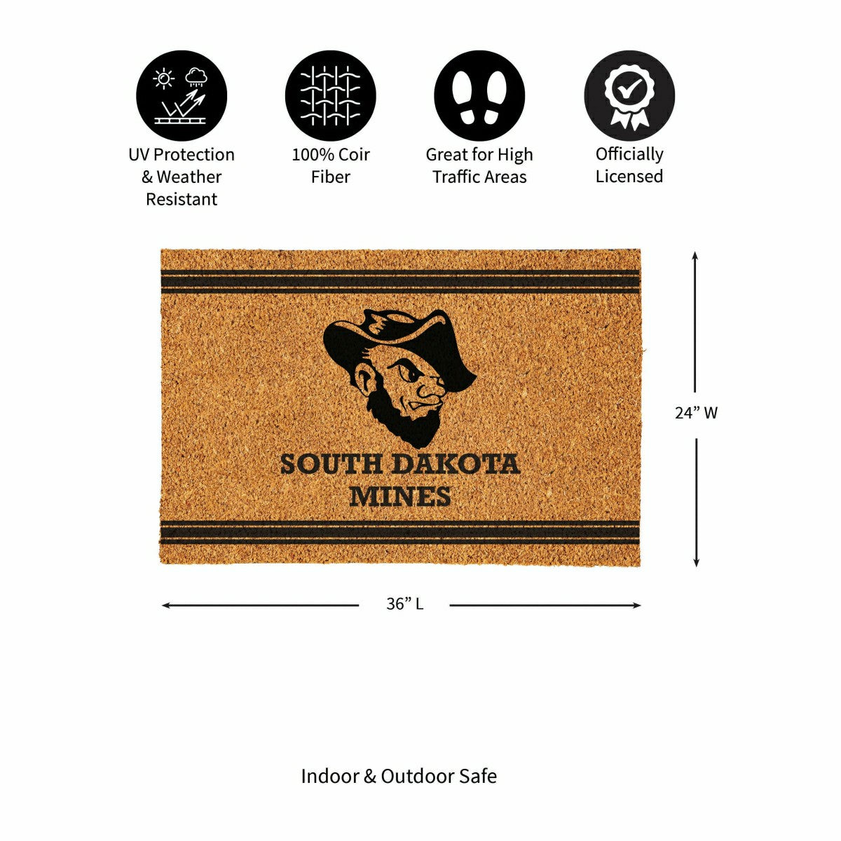 South Dakota School of Mines & Technology Large One Color Coir Mat, 36