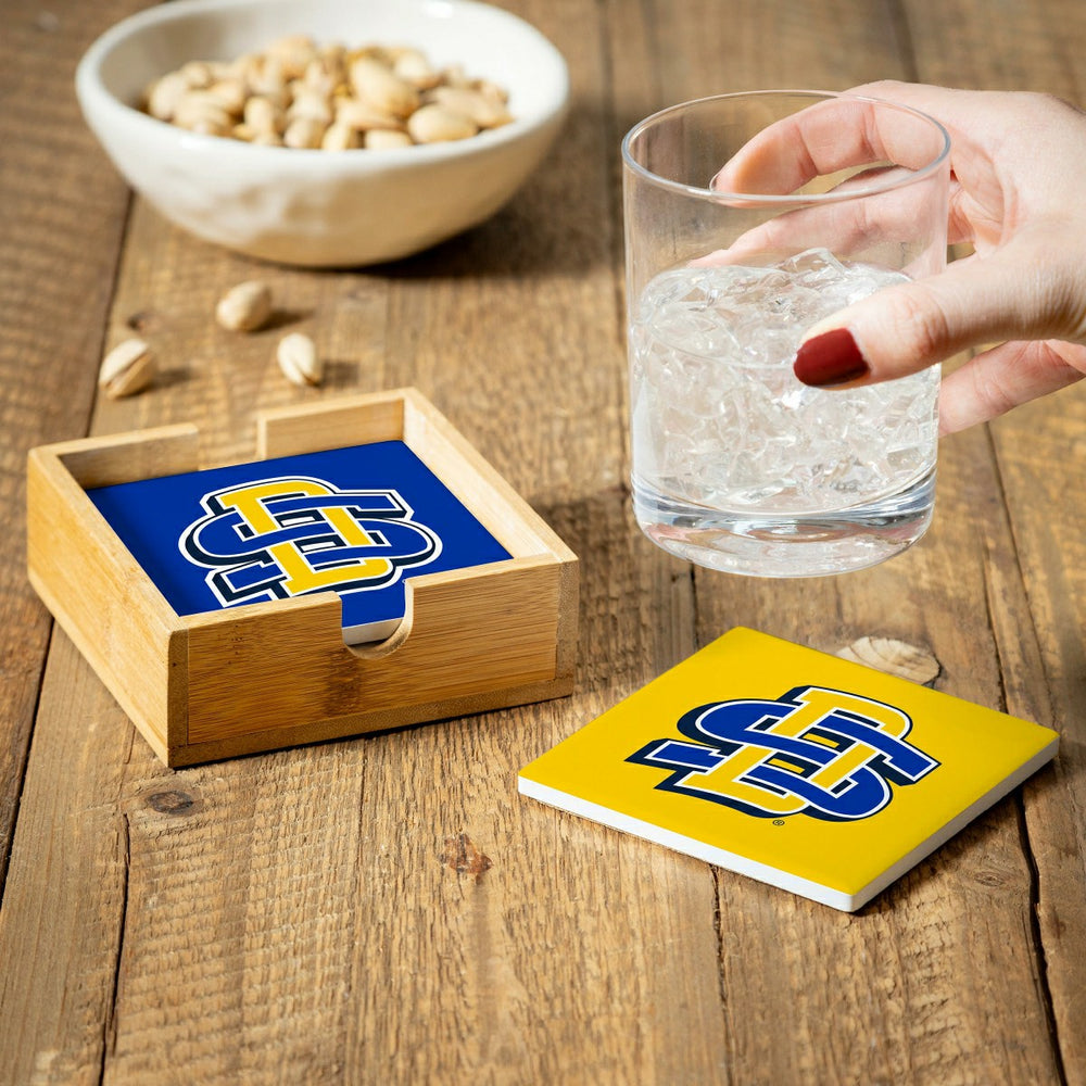 South Dakota State University Ceramic Coasters Set, 4pcs with Wood Cad