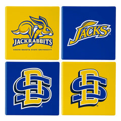 South Dakota State University Ceramic Coasters Set, 4pcs with Wood Cad