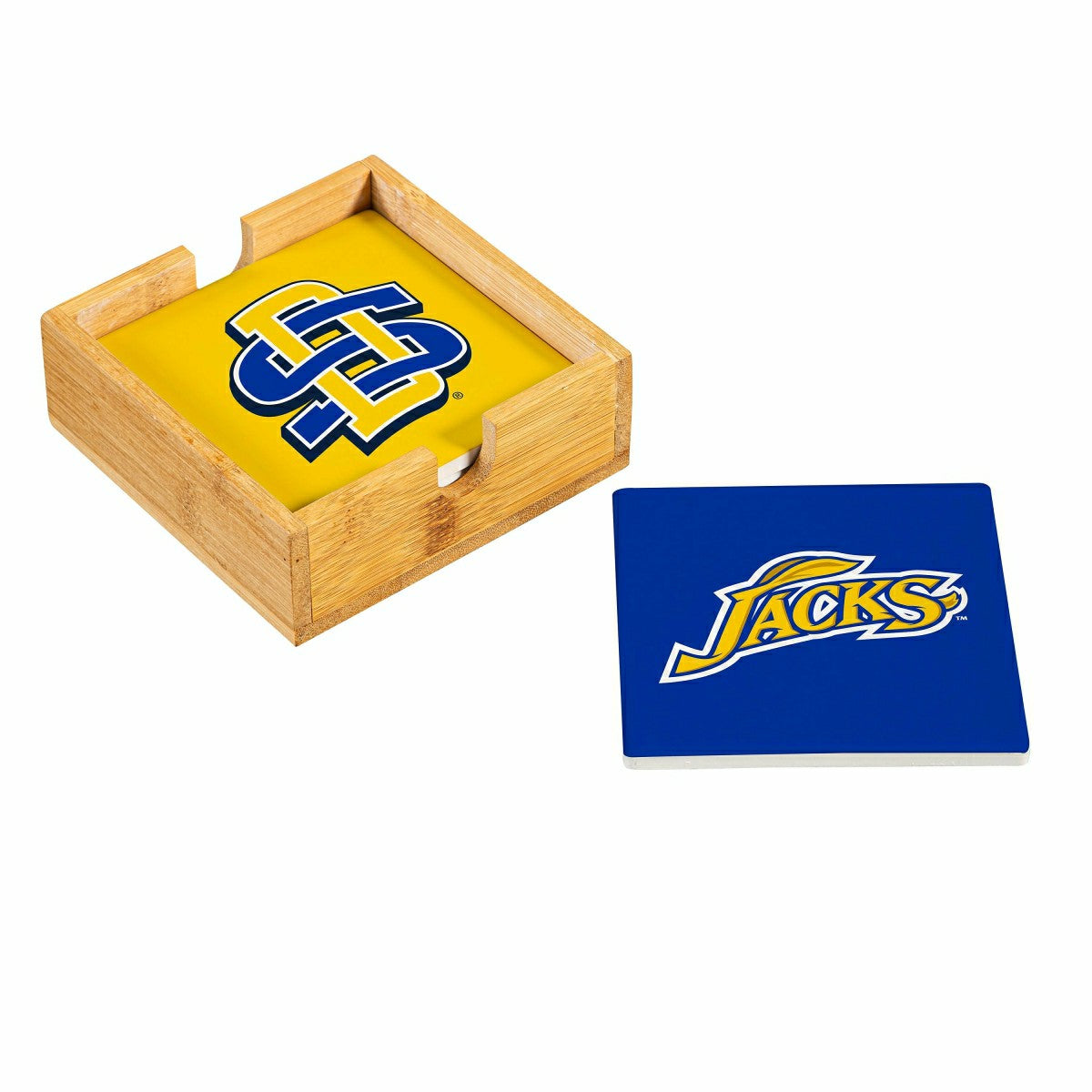 South Dakota State University Ceramic Coasters Set, 4pcs with Wood Cad