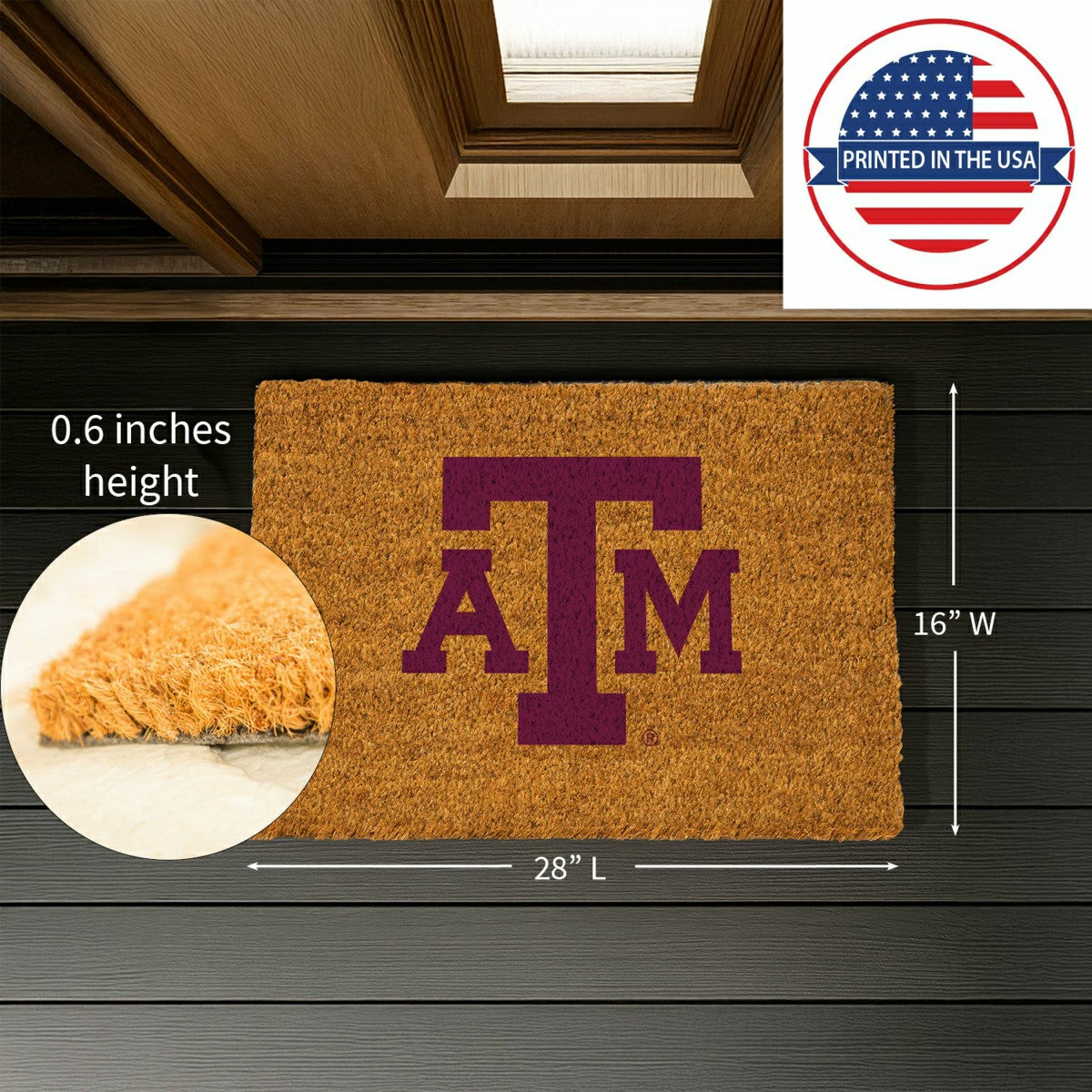 Coir Mat, 16"x28", Texas A&M