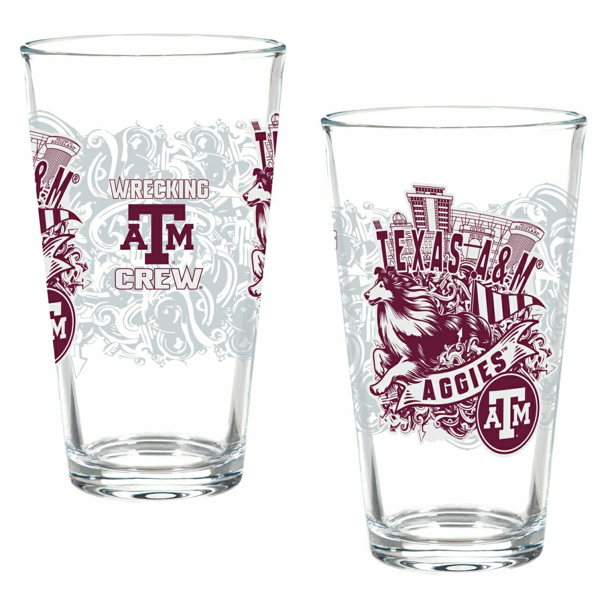 Texas A&M 16oz Glass pint, Set of 2