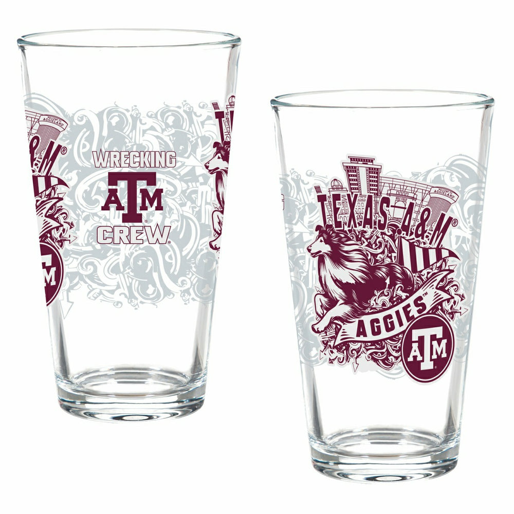 Texas A&M 16oz Glass pint, Set of 2