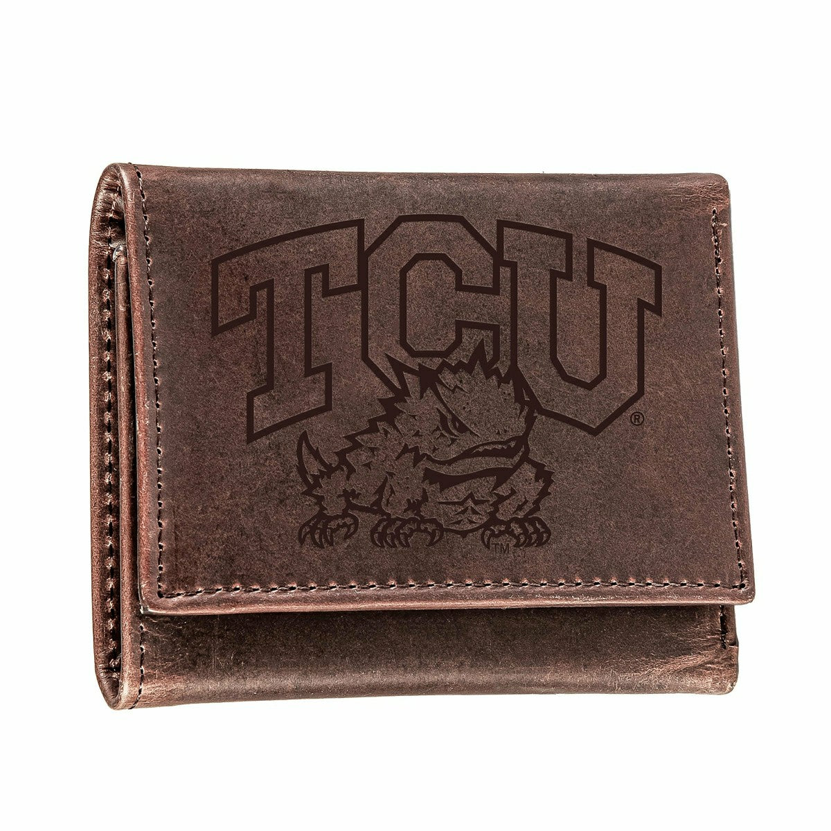 TCU, Tri-Fold Wallet, Brown, CH, 100% Genuine Leather