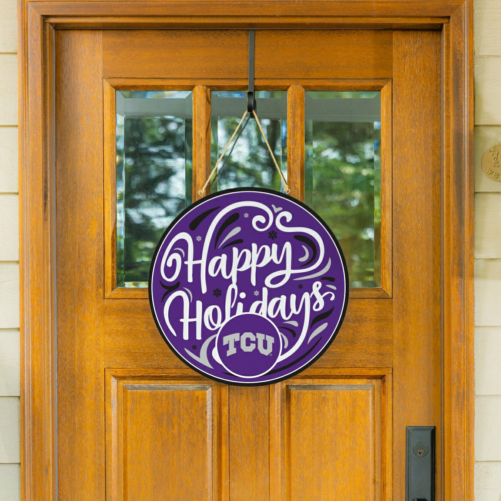Texas Christian University Holiday Round Door Décor with Hanging Rope,