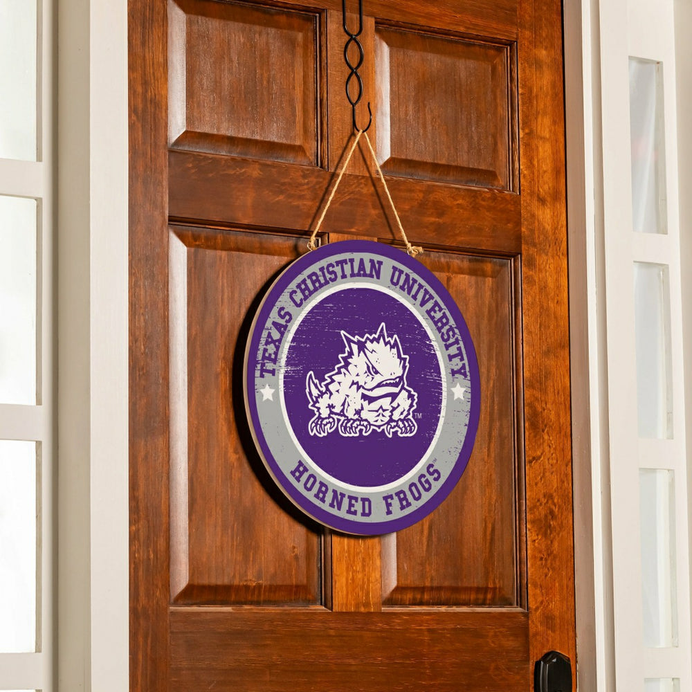 Texas Christian University Round Door Décor with Hanging Rope, 18x18