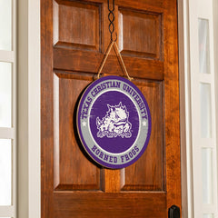 Texas Christian University Round Door Décor with Hanging Rope, 18x18
