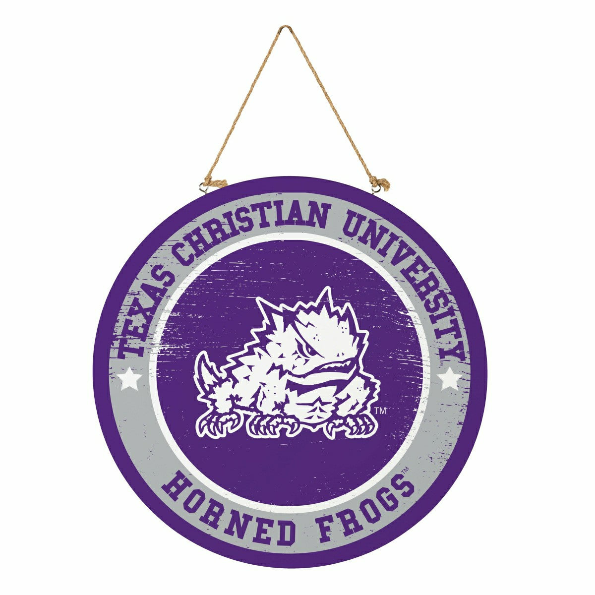 Texas Christian University Round Door Décor with Hanging Rope, 18x18