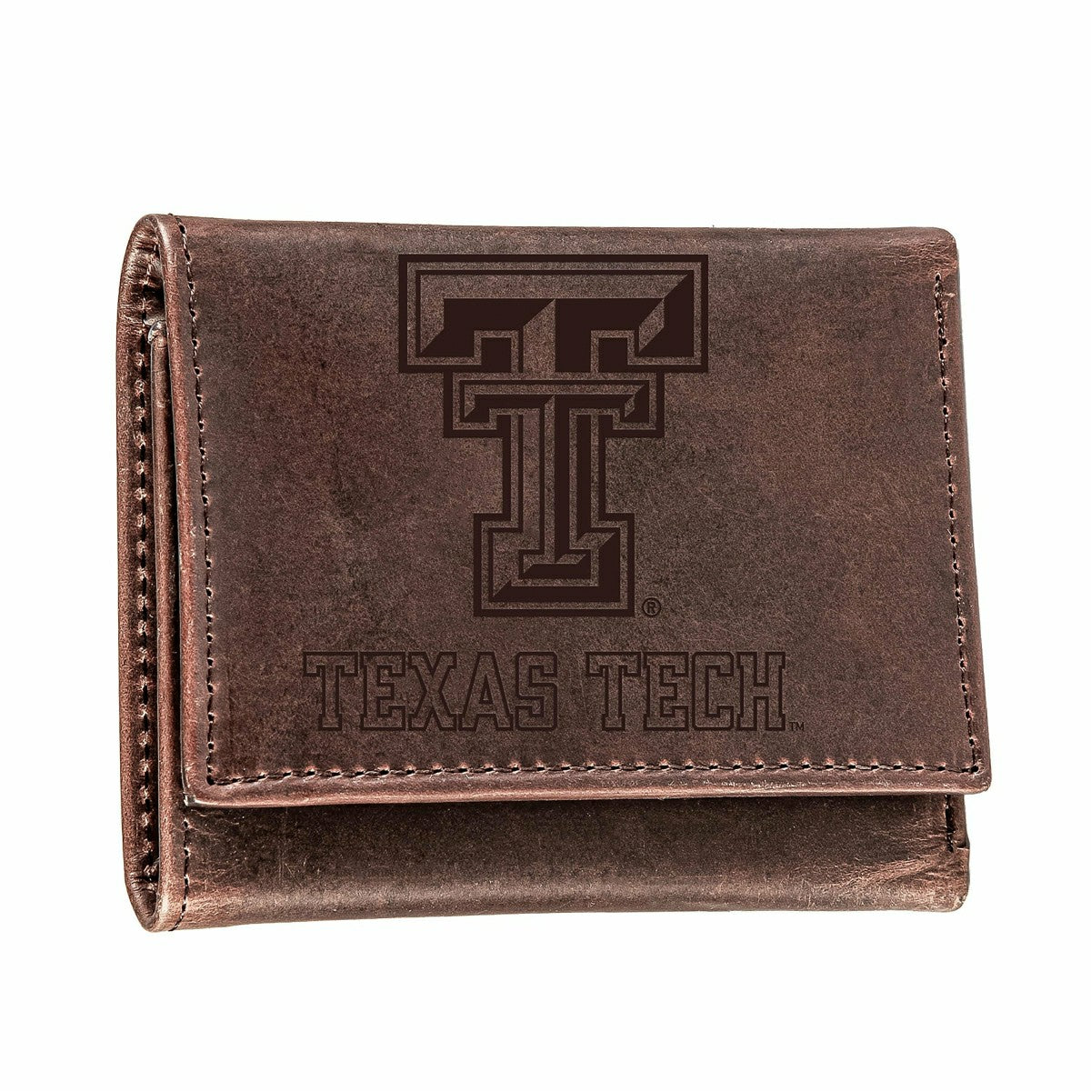 Texas Tech, Tri-Fold Wallet, Brown, CH, 100% Genuine Leather