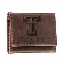Texas Tech, Tri-Fold Wallet, Brown, CH, 100% Genuine Leather
