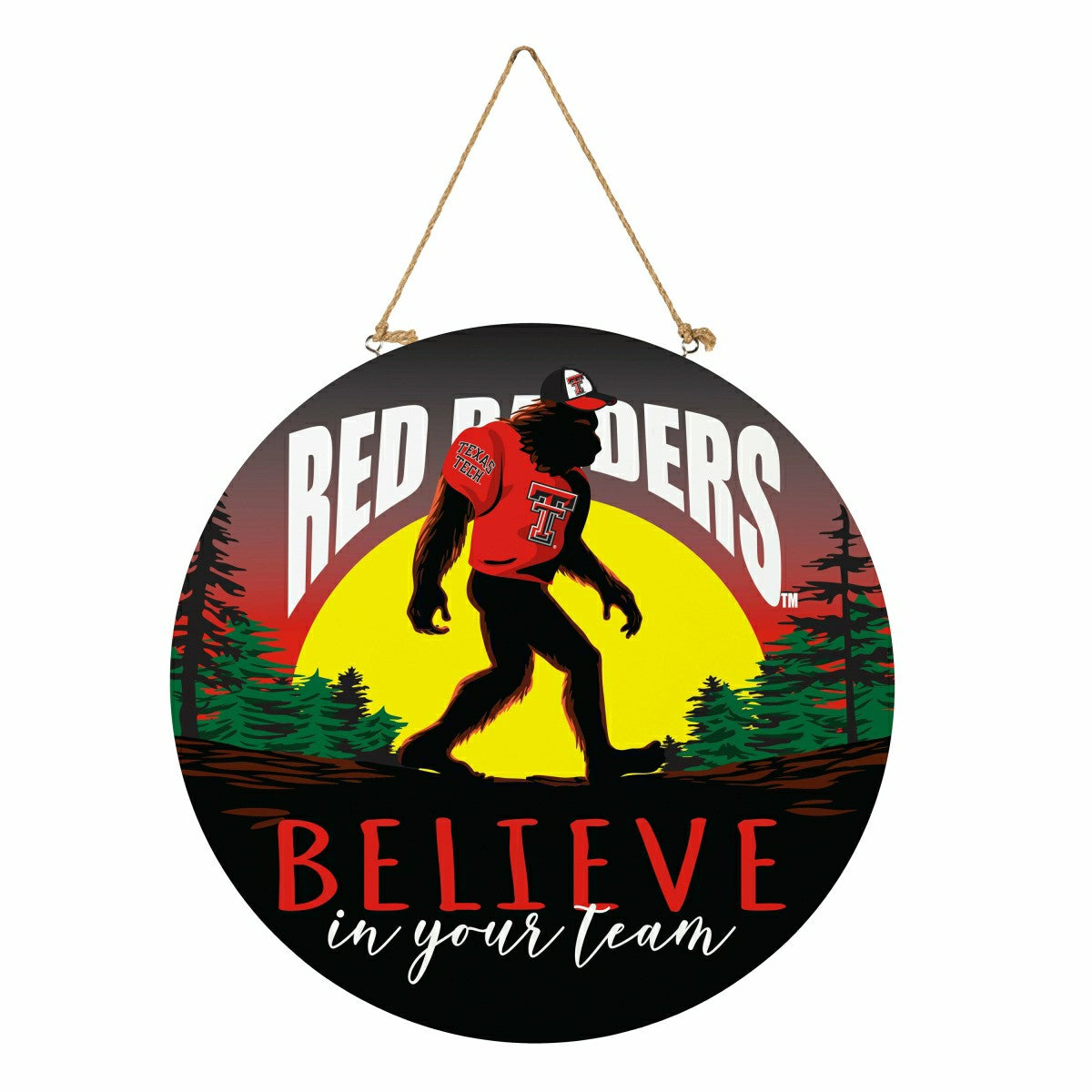 Texas Tech University Bigfoot Round Door Décor with Hanging Rope, 18x1
