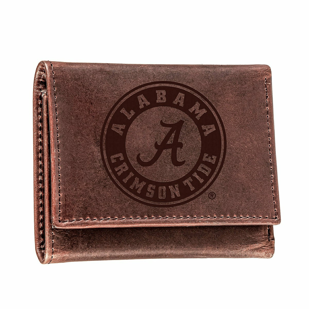 University of Alabama, Tri-Fold Wallet, Brown, CH, 100% Genuine Leathe