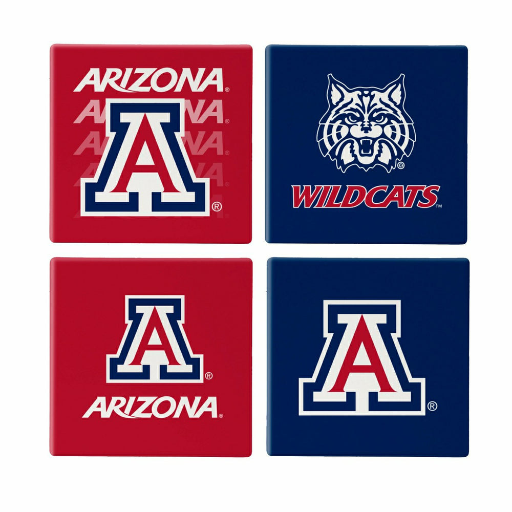 University of Arizona Ceramic Coasters Set, 4pcs with Wood Caddy