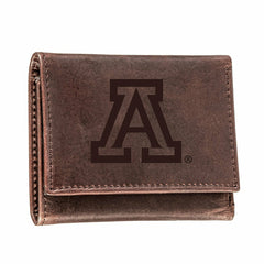 University of Arizona, Tri-Fold Wallet, Brown, CH, 100% Genuine Leathe