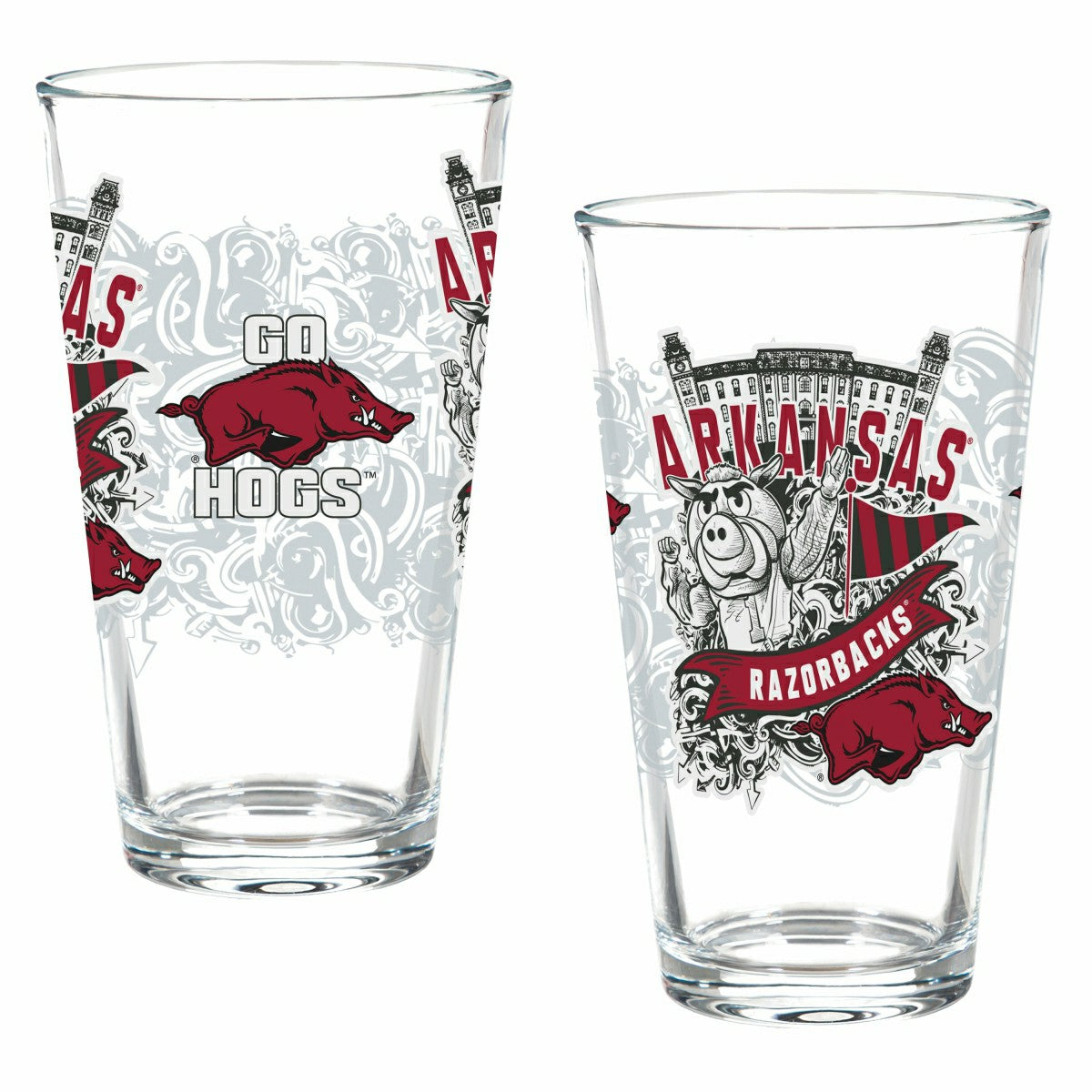 University of Arkansas 16oz Glass pint, Set of 2