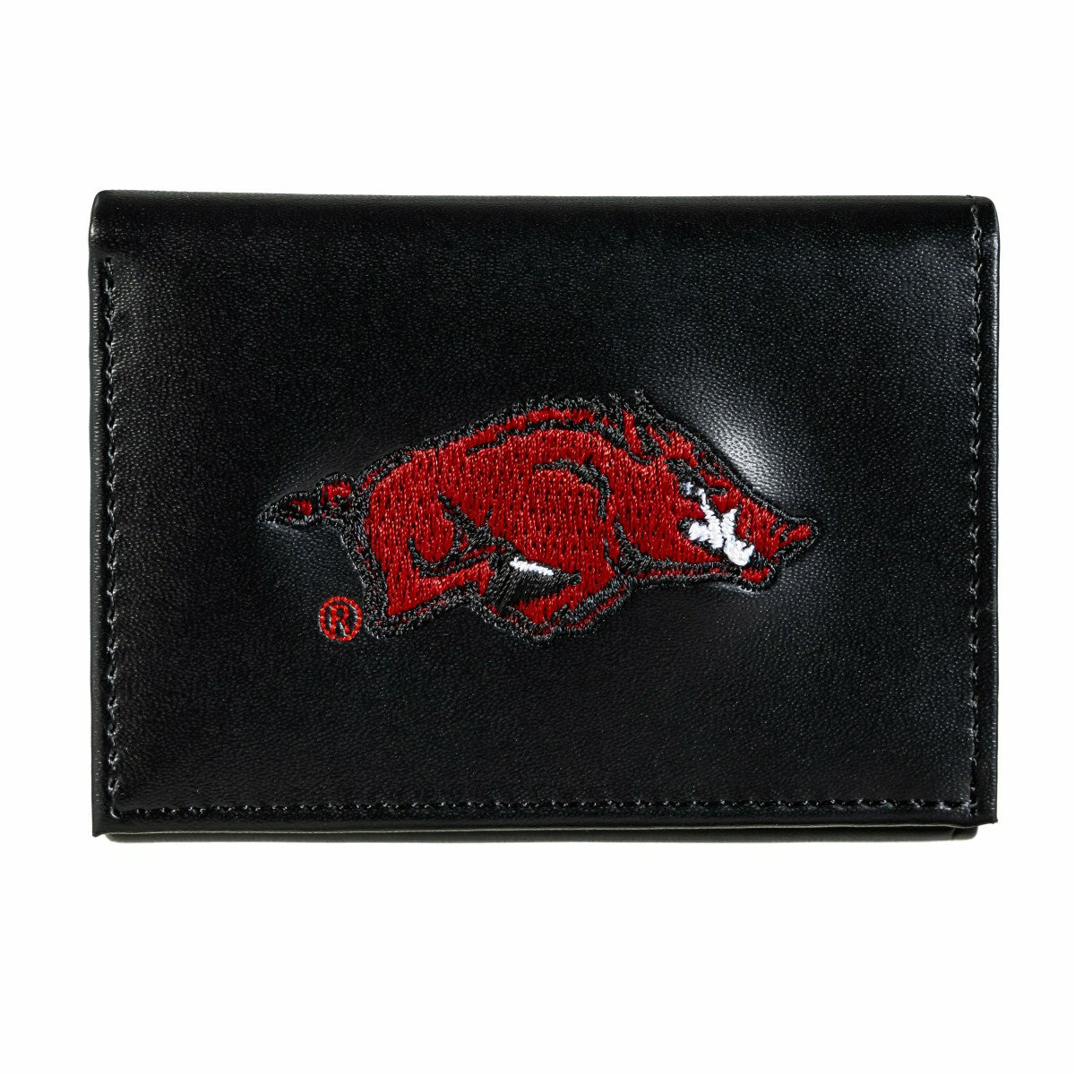 University of Arkansas Black Tri-Fold Embroidered Wallet w/ RFID Blocking