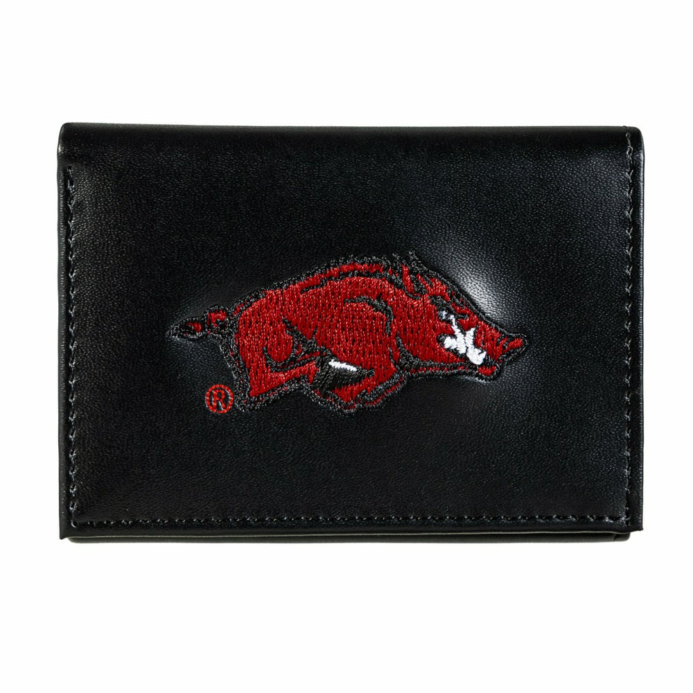 University of Arkansas Black Tri-Fold Embroidered Wallet w/ RFID Blocking
