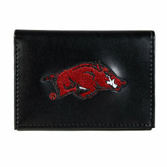 University of Arkansas Black Tri-Fold Embroidered Wallet w/ RFID Blocking