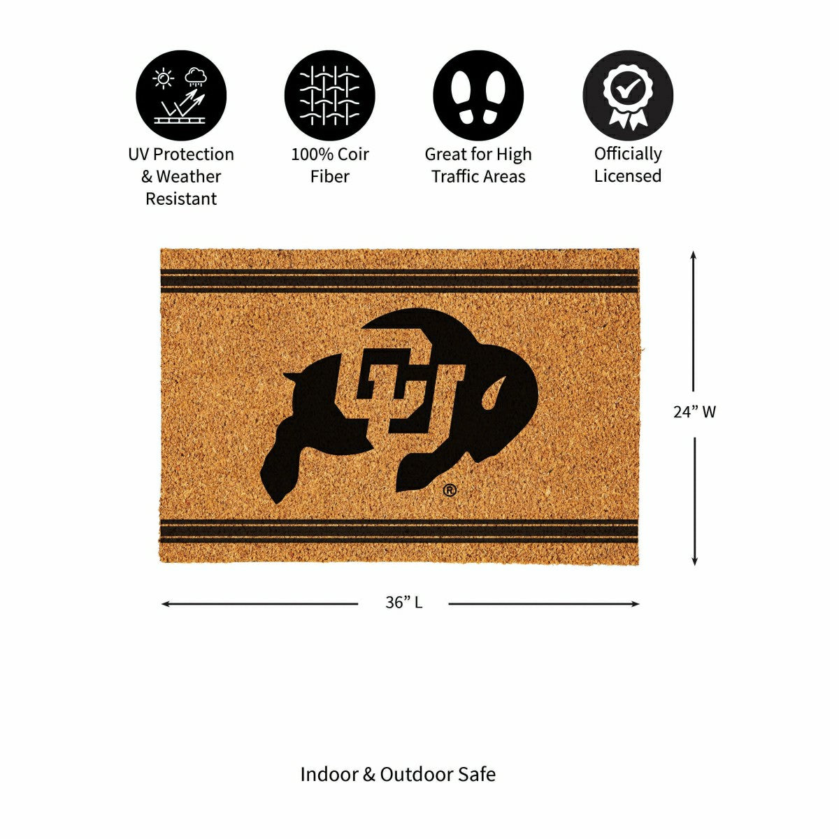 University of Colorado Large One Color Coir Mat, 36"x24"
