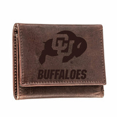 University of Colorado, Tri-Fold Wallet, Brown, CH, 100% Genuine Leath