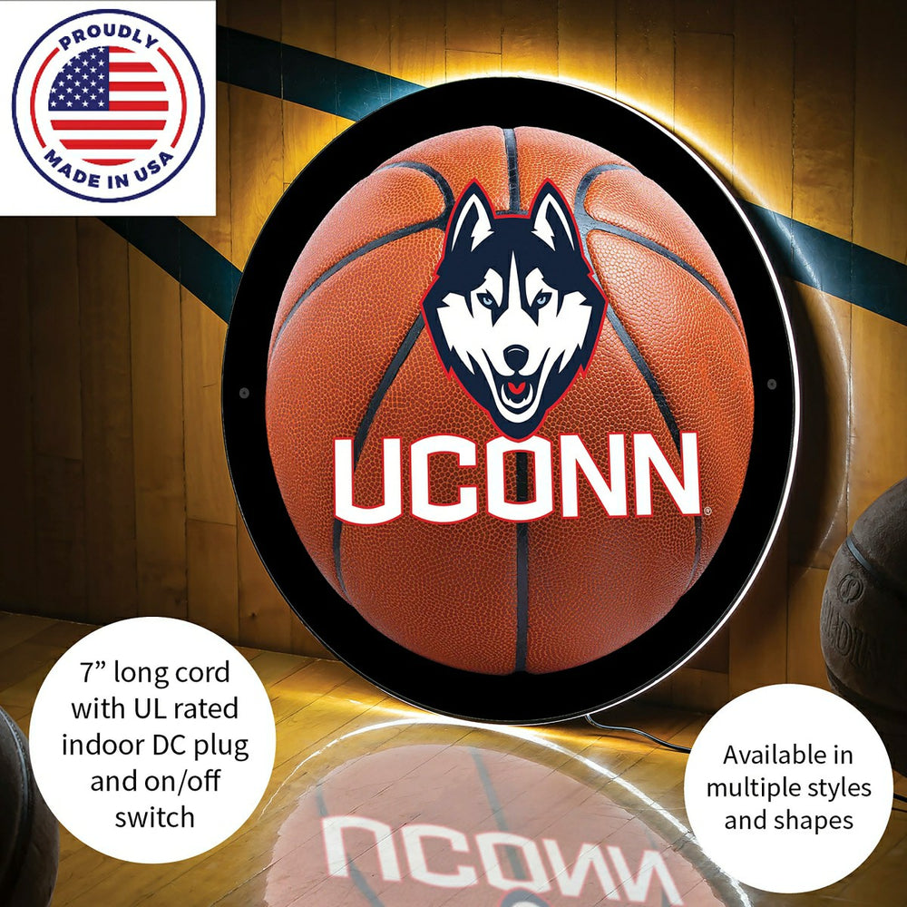 LED Wall Decor, Round, Med, Uconn, Basketball