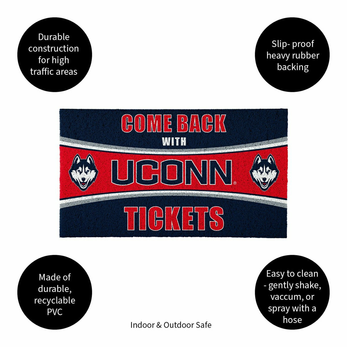 28" x 16" PVC Trapper Mat, Come Back with Tickets, Uconn