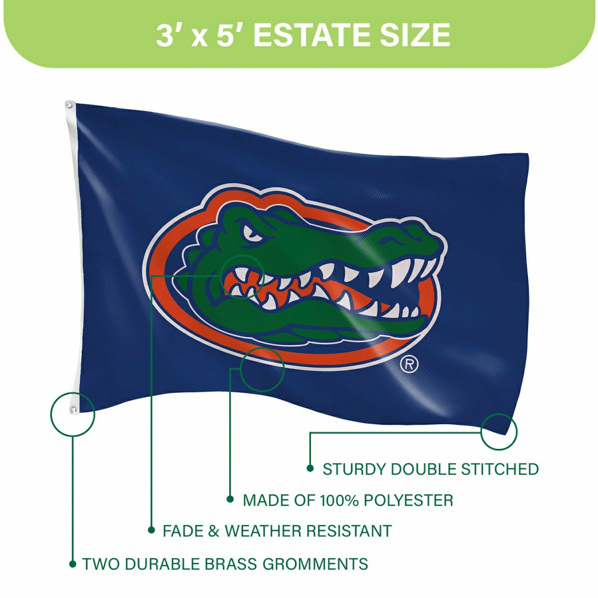 University of Florida Single Sided Flag w/ 2 Grommets, 3'x5'