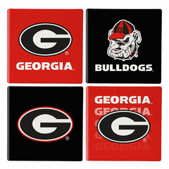 University of Georgia Ceramic Coasters Set, 4pcs with Wood Caddy