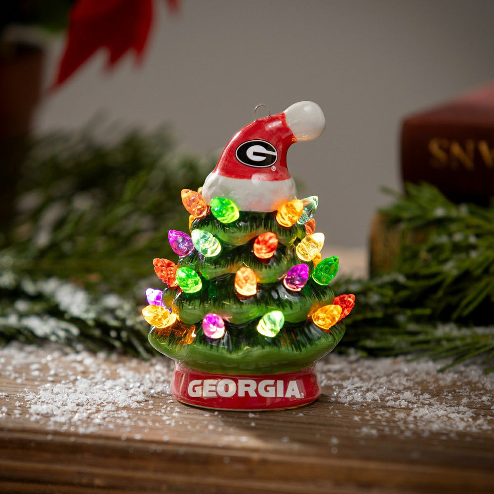 4" Mini LED Tabletop Christmas Tree, Set of 2, University of Georgia