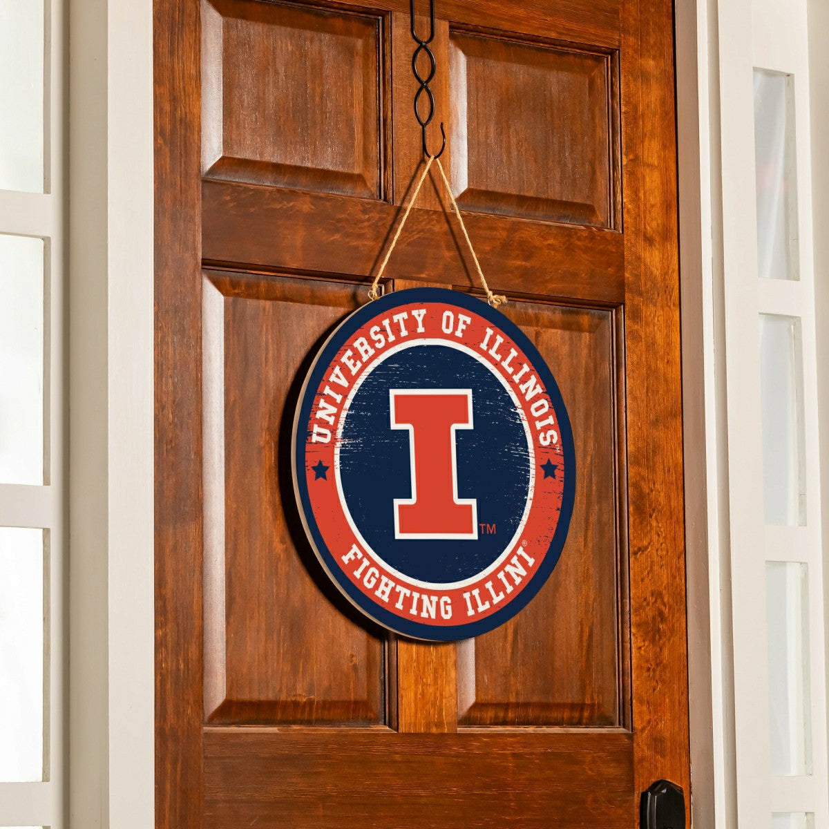 University of Illinois Round Door Décor with Hanging Rope, 18x18