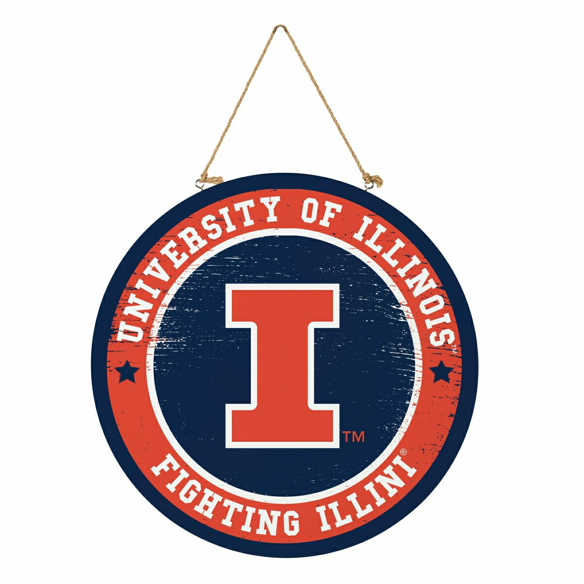 University of Illinois Round Door Décor with Hanging Rope, 18x18