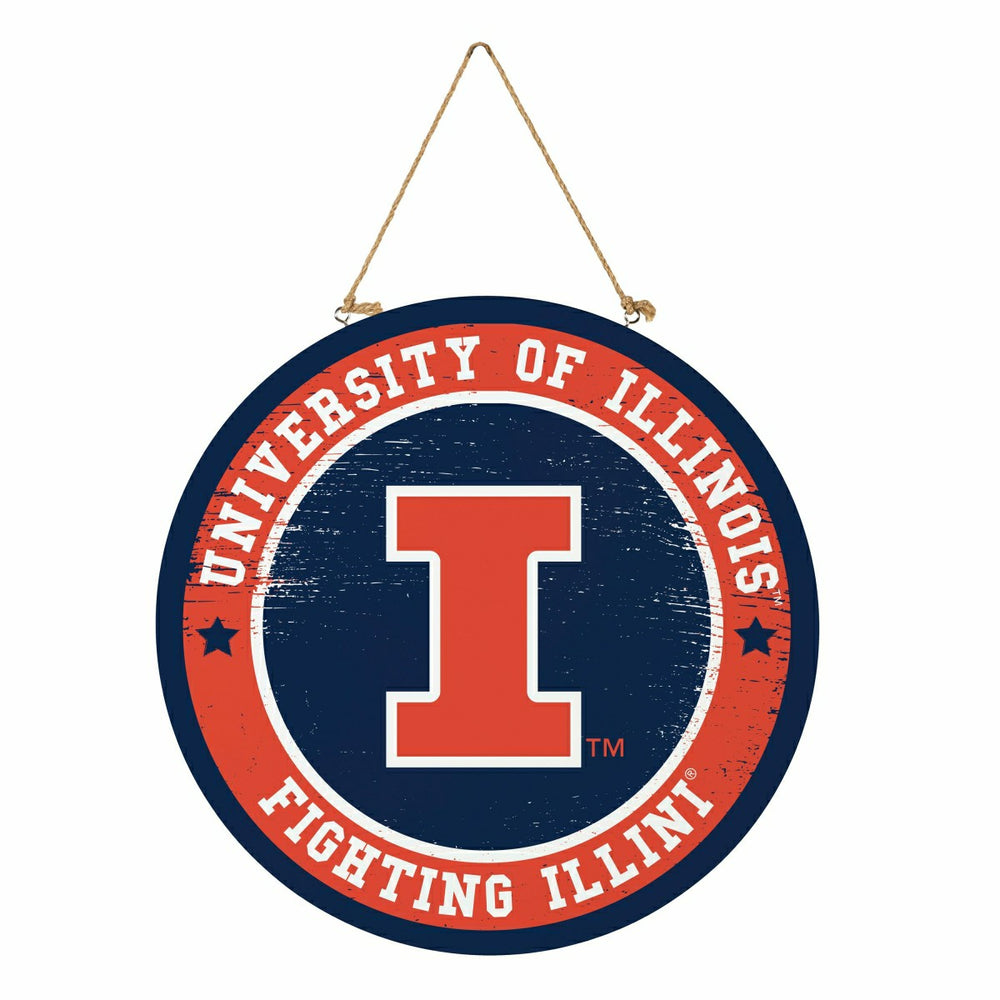 University of Illinois Round Door Décor with Hanging Rope, 18x18