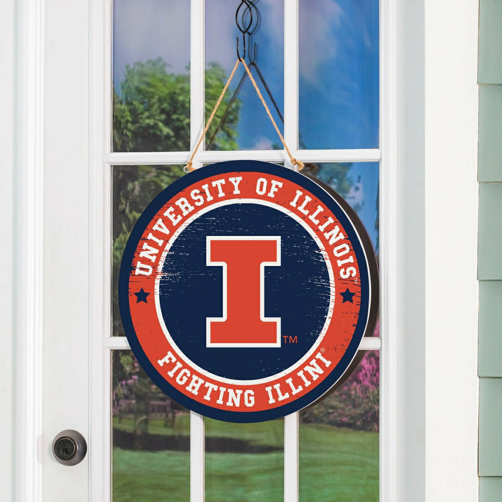 University of Illinois Round Door Décor with Hanging Rope, 18x18