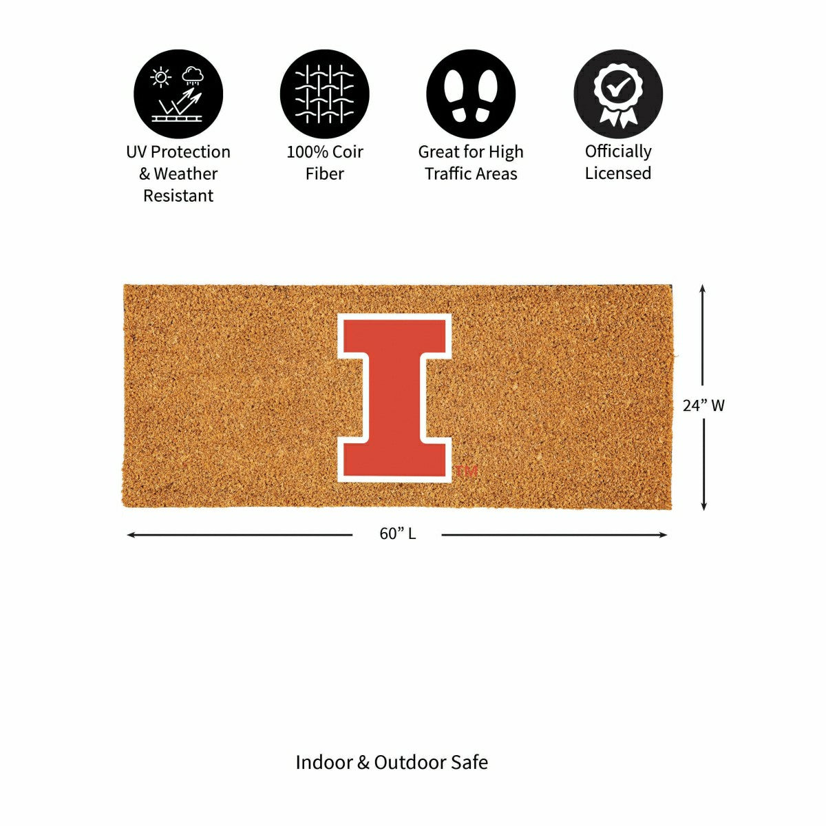 University of Illinois Extra Large Full Color Coir Mat, 60"x24"