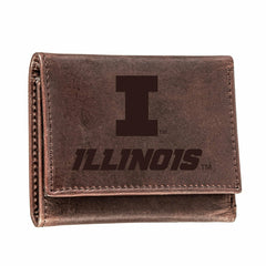 University of Illinois, Tri-Fold Wallet, Brown, CH, 100% Genuine Leath