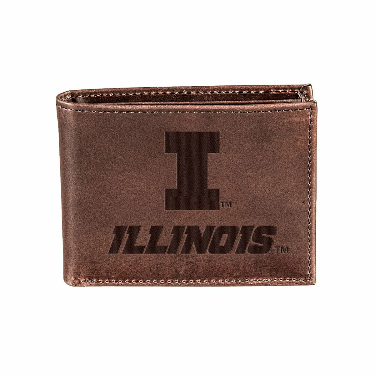 University of Illinois, Bi-Fold Wallet, Brown, CH, 100% Genuine Leathe