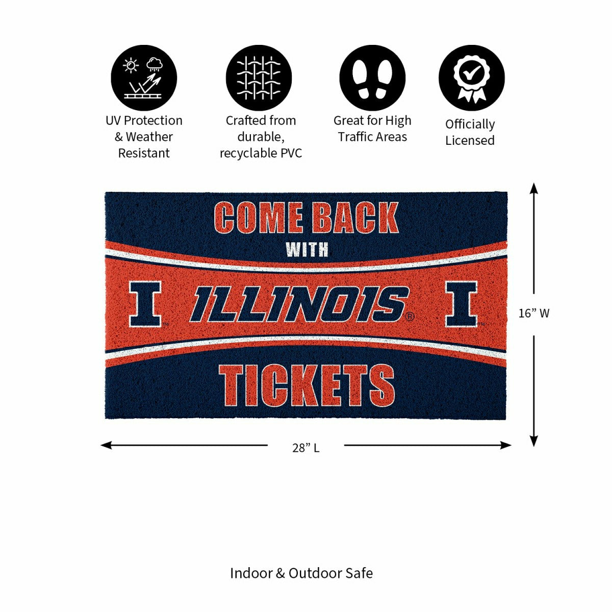 28" x 16" PVC Trapper Mat, Come Back with Tickets, University of Illin